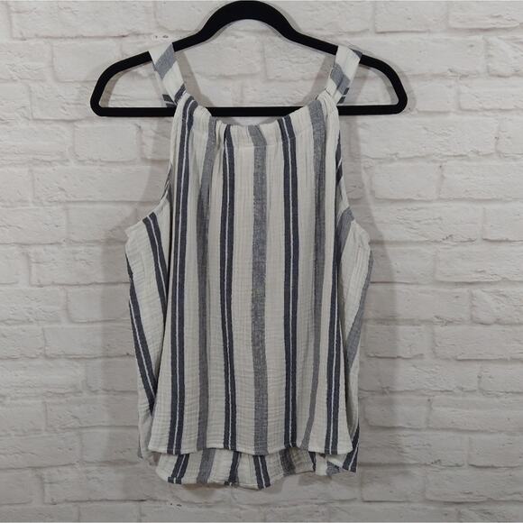 L Gap White Blue Striped Muslin Gauze Button Down Tank Top Shirt NWT Size MP - Picture 5 of 7
